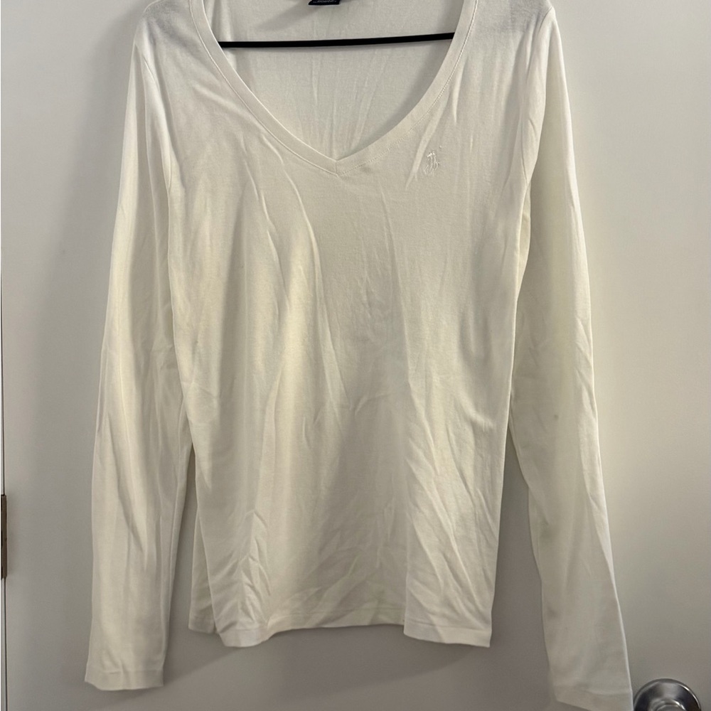 Ralph Lauren White V-Neck Long Sleeve Top